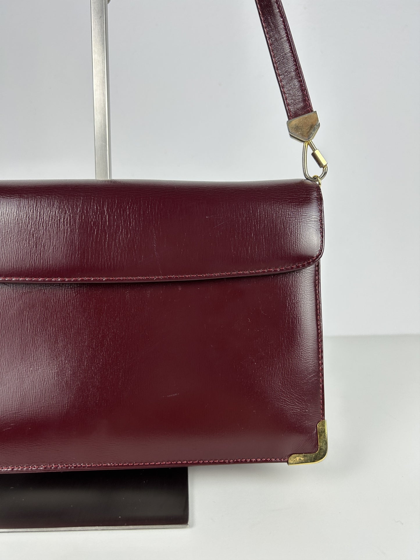 Vintage 80s Dior box calf leather burgundy handbag