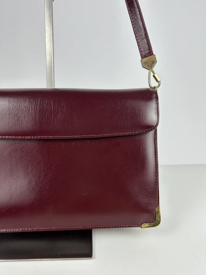 Vintage 80s Dior box calf leather burgundy handbag