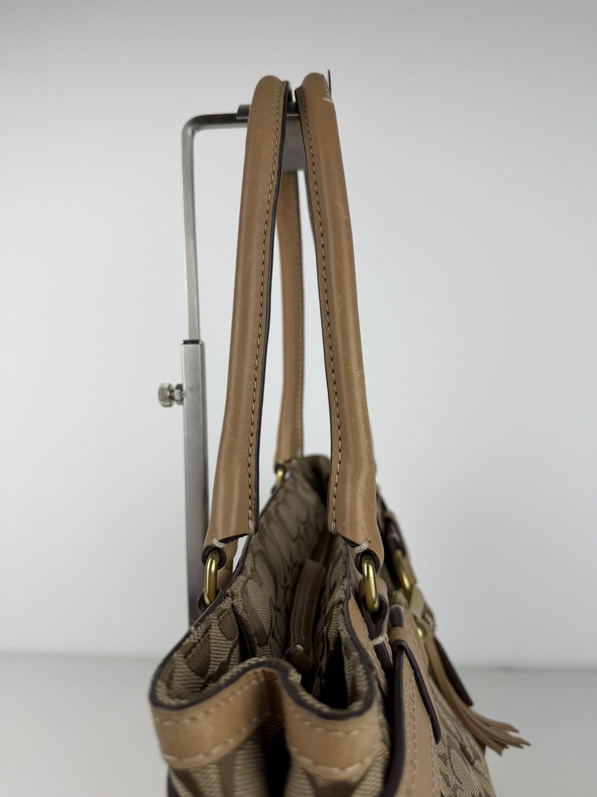 Coach signature leather canvas tassel tote bag