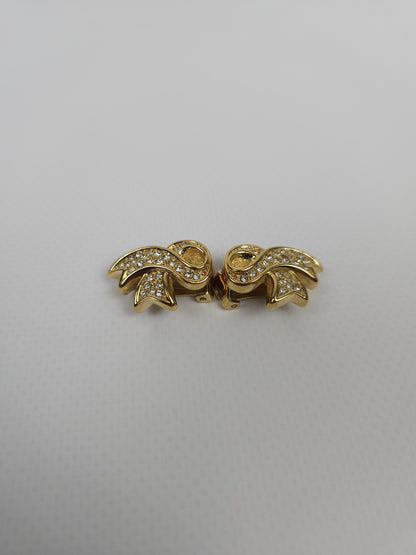 80s Dior rhinestone embellished bow ribbon clip on earrings