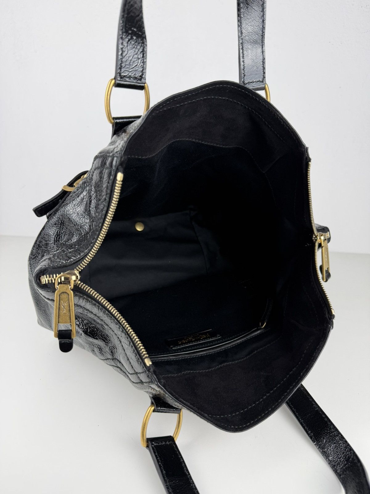 SS2009 YSL Rive Gauche sac downtown patent leather tote bag