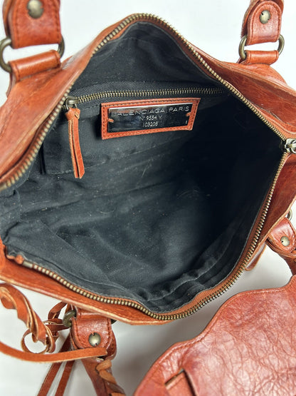Balenciaga first bag in burnt red