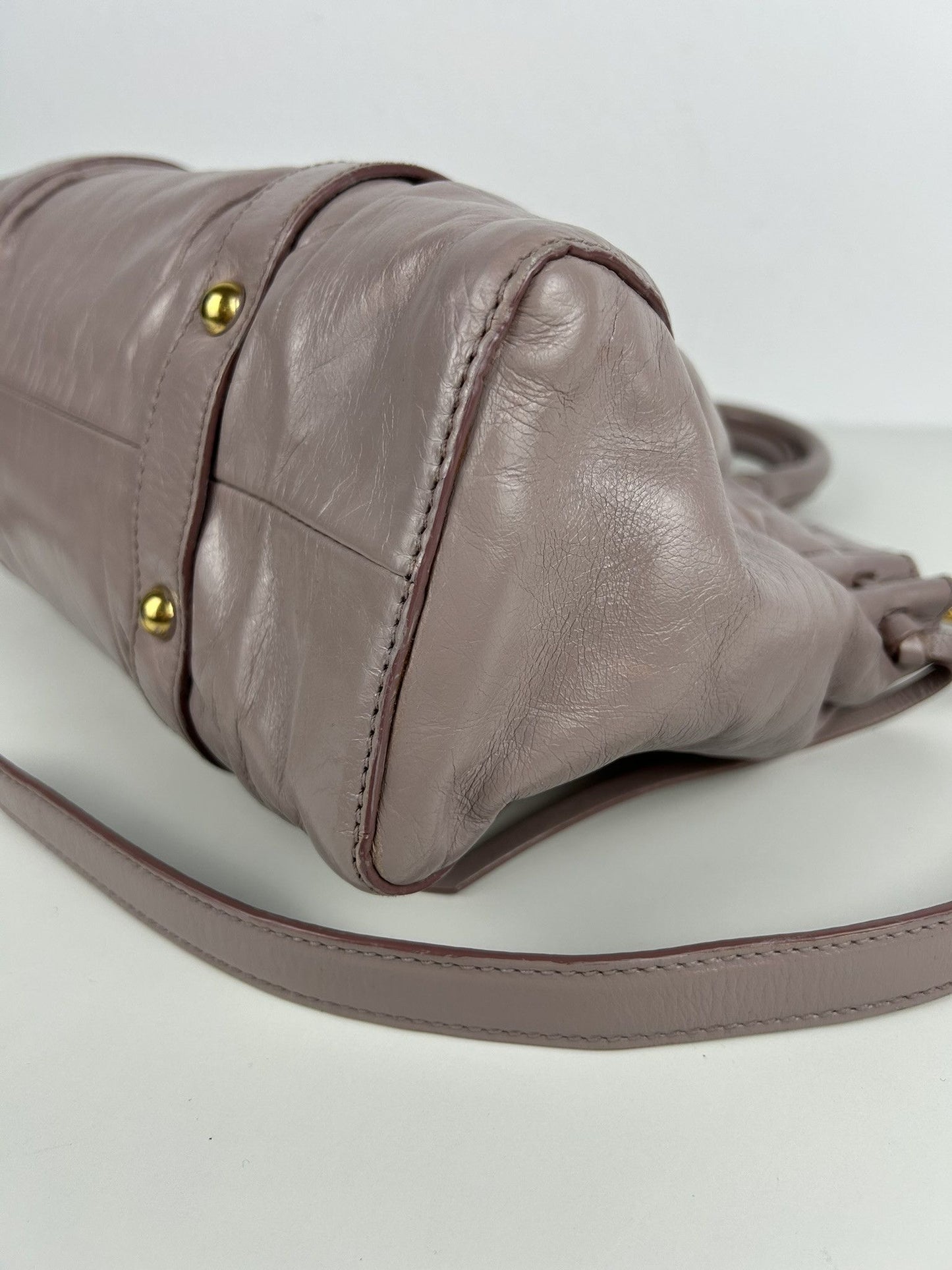 Miu miu vitello bauletto aperto gathered leather handbag