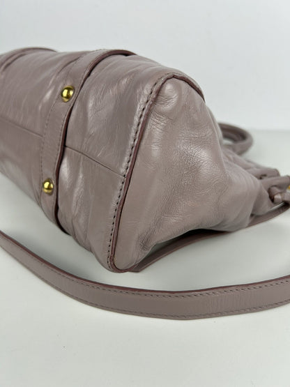 Miu miu vitello bauletto aperto gathered leather handbag