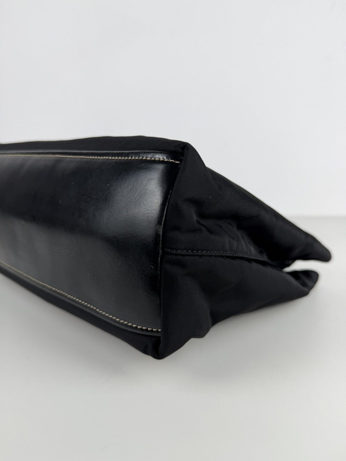 Vintage prada tessuto nylon and leather triangle logo tote