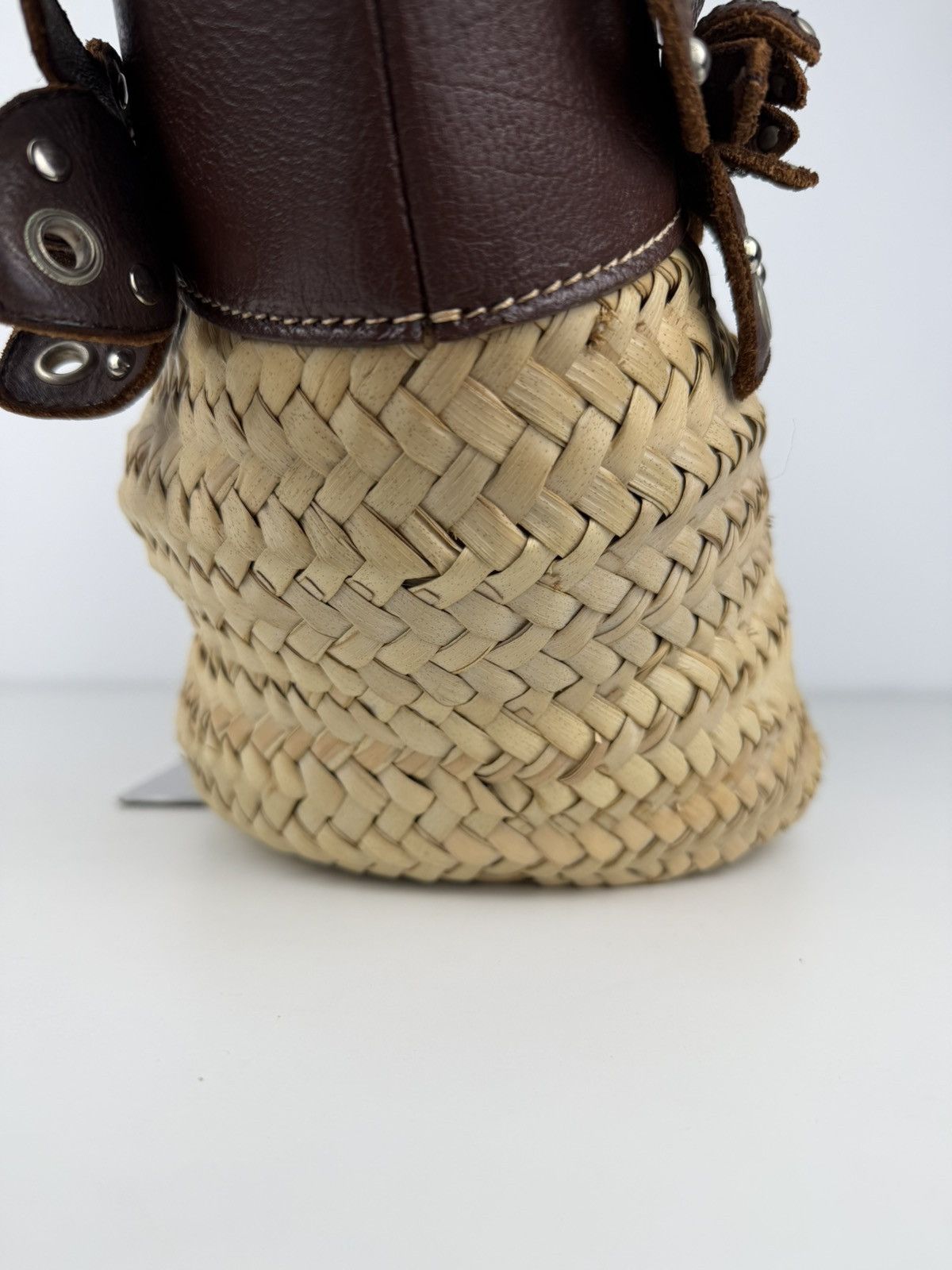 Vintage 90s miu miu wicker and leather basket tote bag