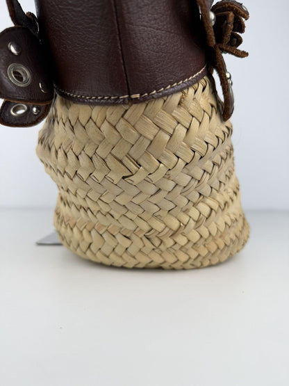 Vintage 90s miu miu wicker and leather basket tote bag