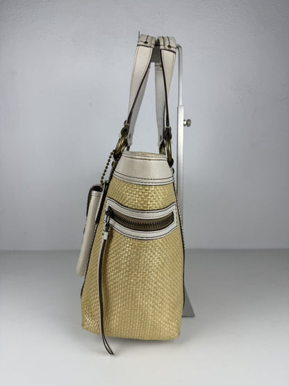 Coach legacy raffia and leather tote bag