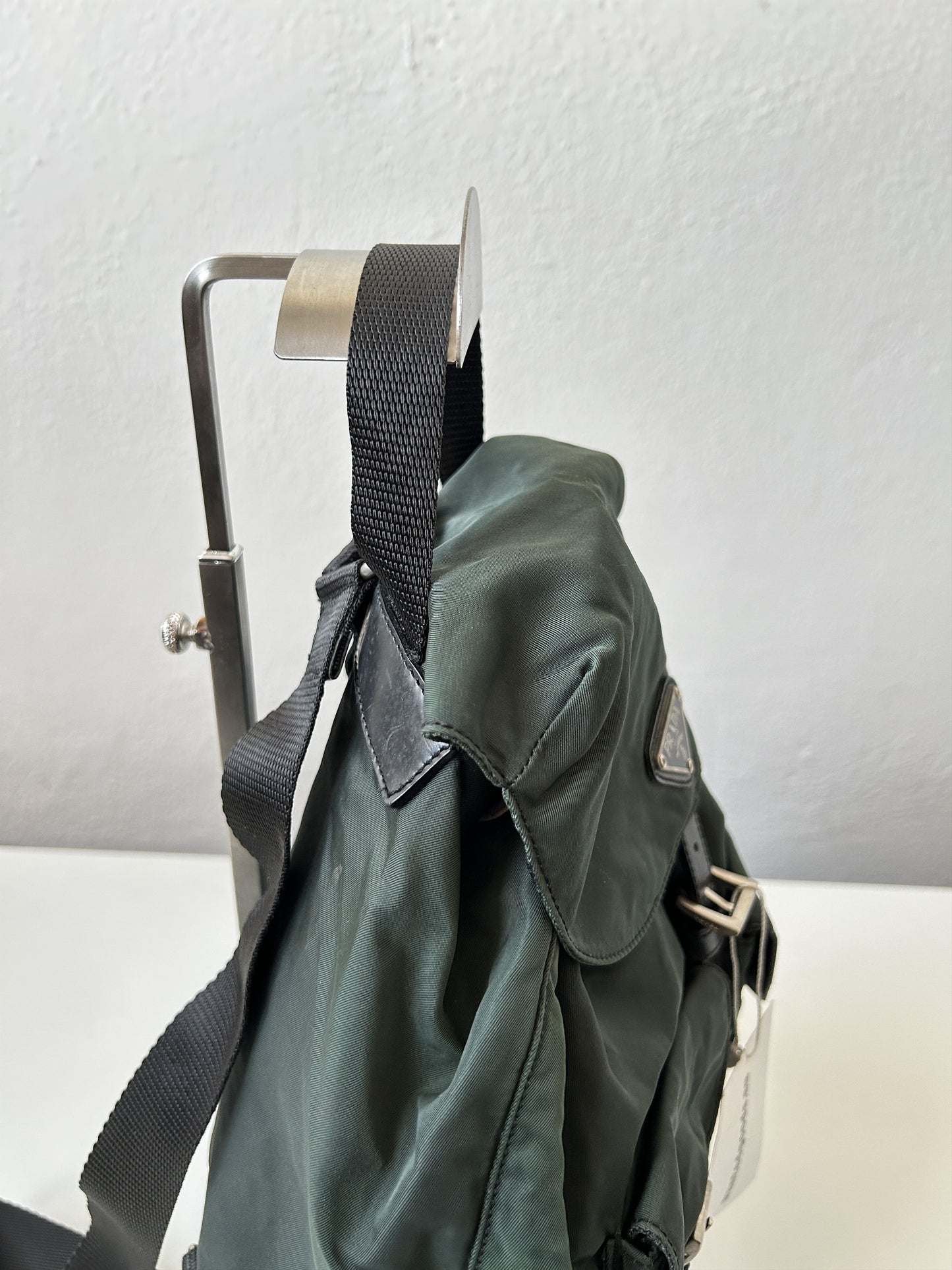 Vintage 90s Prada nylon triangle logo small cargo backpack