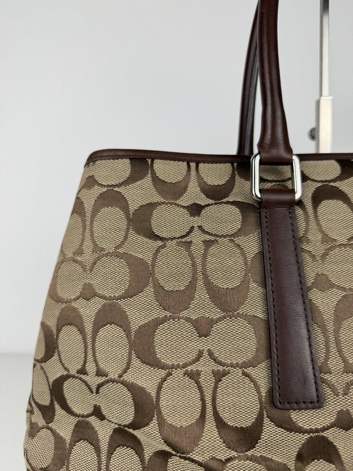 Coach signature leather and canvas tote bag