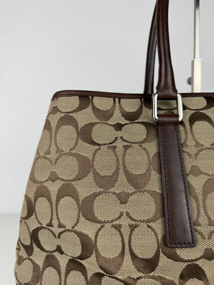 Coach signature leather and canvas tote bag