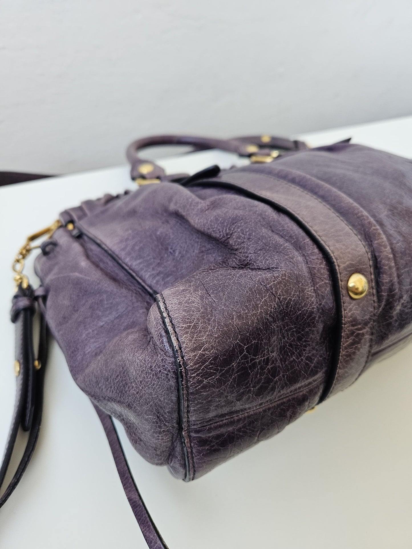 Miu miu vitello bauletto aperto gathered leather handbag