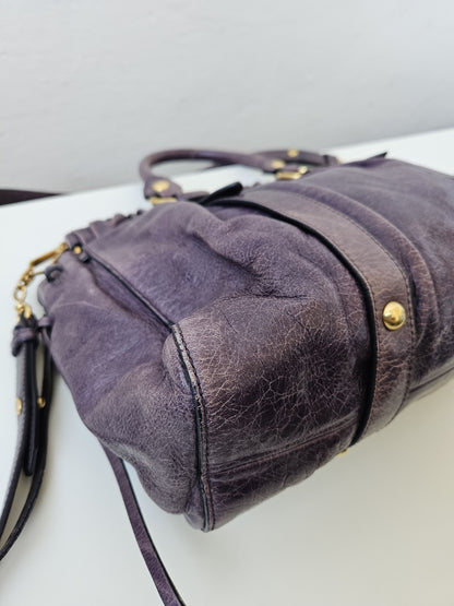 Miu miu vitello bauletto aperto gathered leather handbag