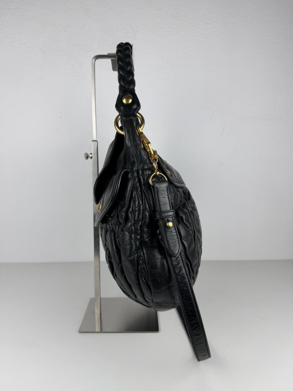 Miu Miu matelasse pleated leather coffer bag in deep green