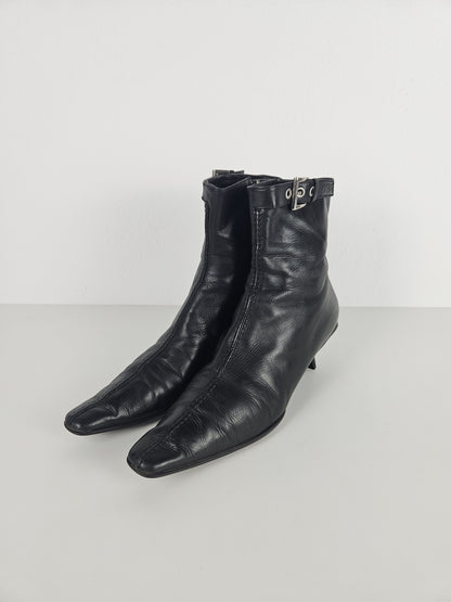 Archive Prada lamb leather kitten heel buckled ankle boots