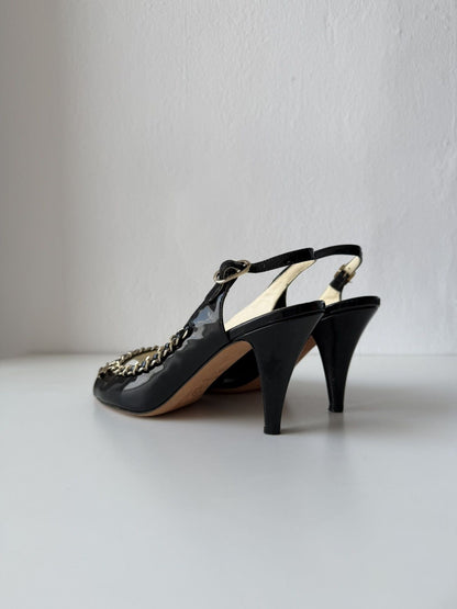 SS2011 Chanel patent leather chain open toe heels