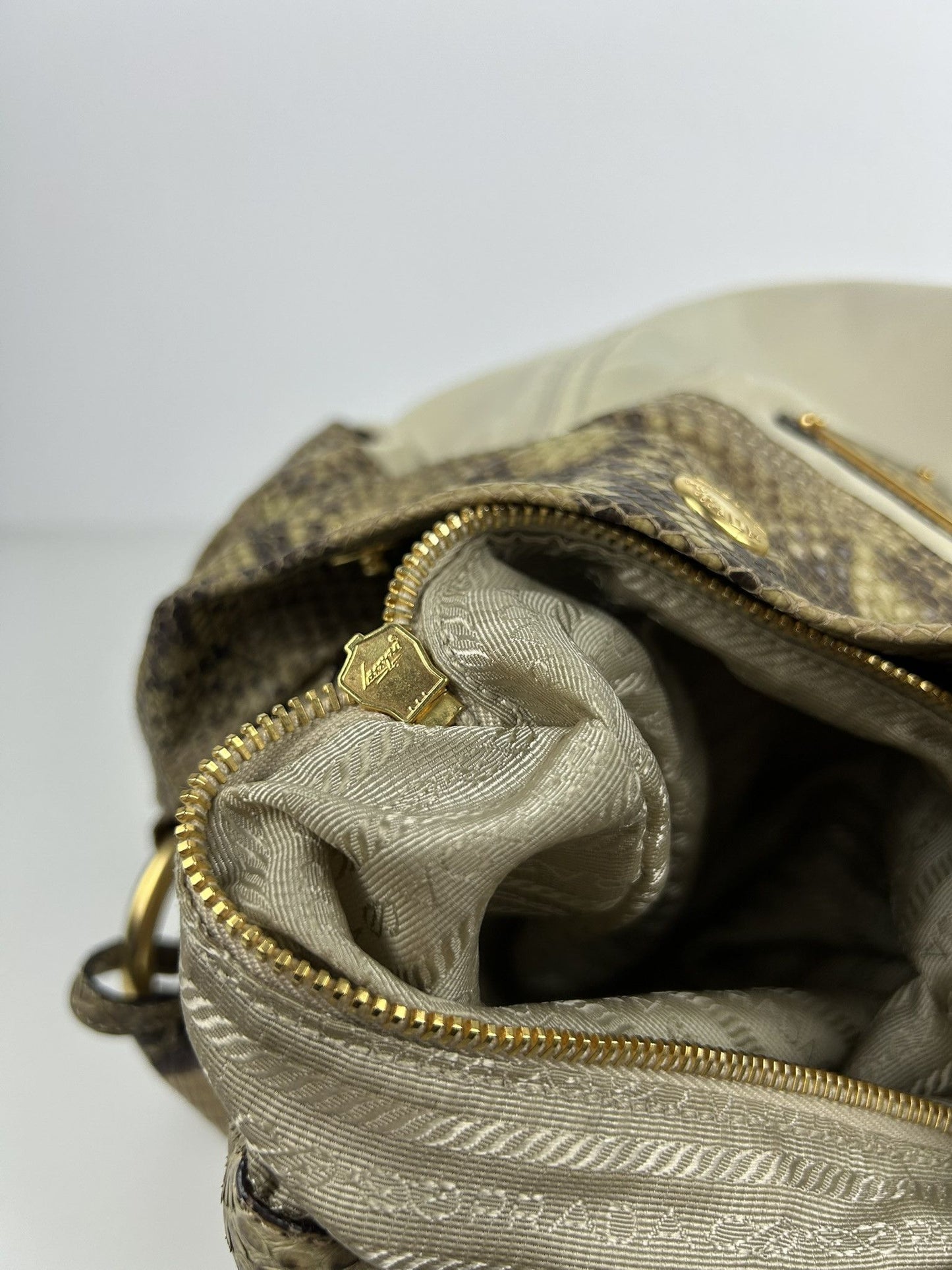 Prada python and nylon triangle logo hobo handbag