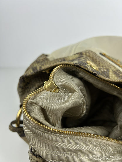 Prada python and nylon triangle logo hobo handbag