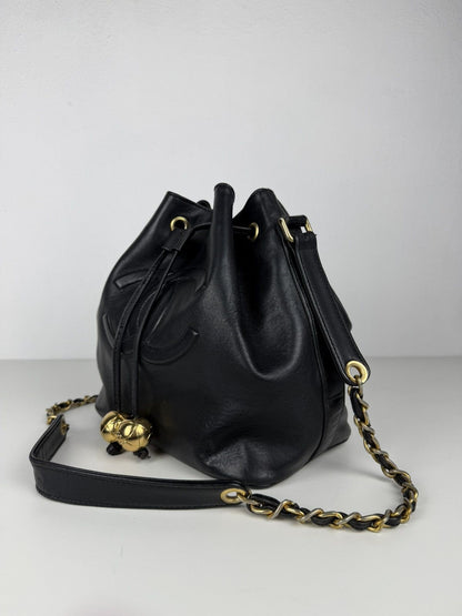 Vintage Chanel lambskin CC logo drawstring bag