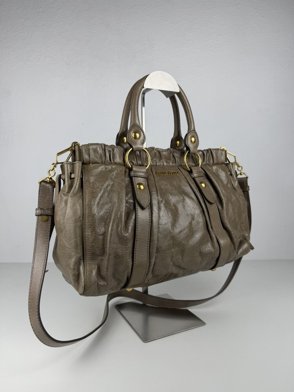 Miu Miu vitello bauletto aperto gathered leather handbag