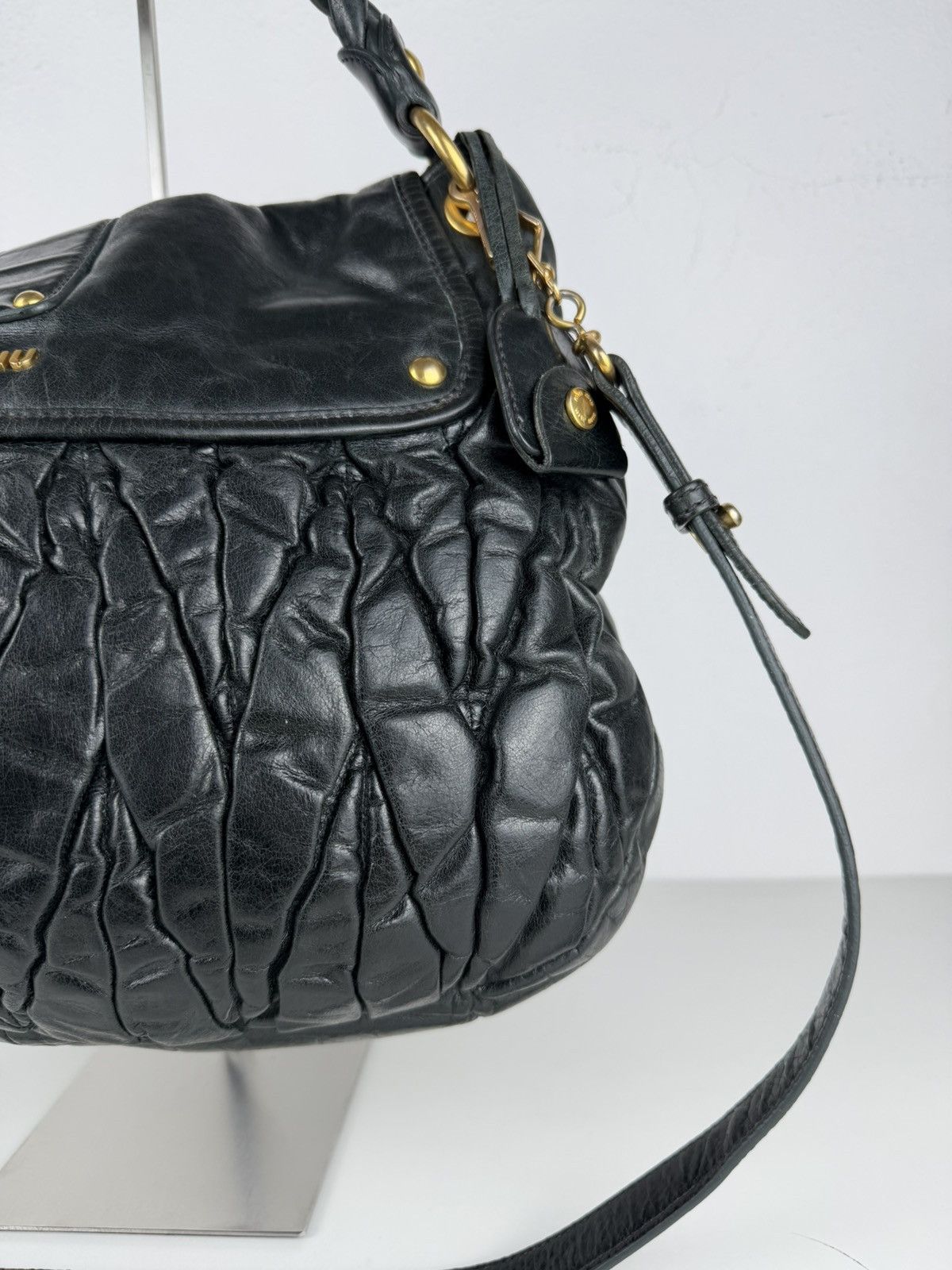 Miu Miu matelasse pleated leather coffer bag in deep green
