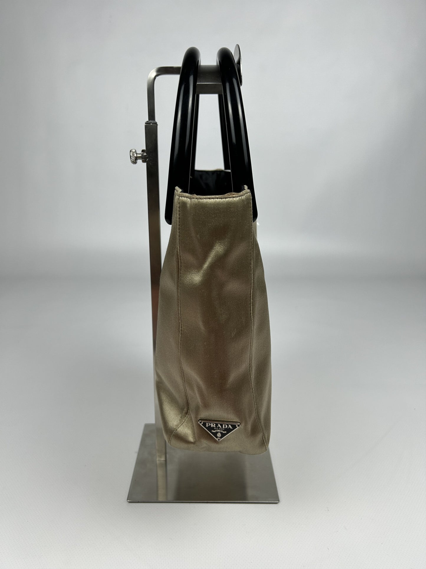 Prada triangle logo velvet plastic handle mini tote bag