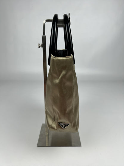 Prada triangle logo velvet plastic handle mini tote bag