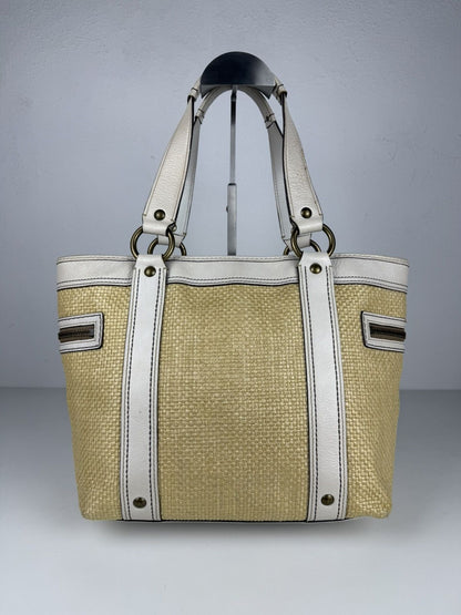 Coach legacy raffia and leather tote bag