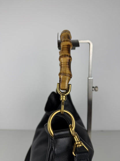 Vintage 80s Gucci bamboo top handle hobo handbag