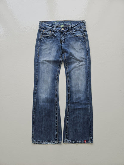Vintage distressed bootcut low waisted denim