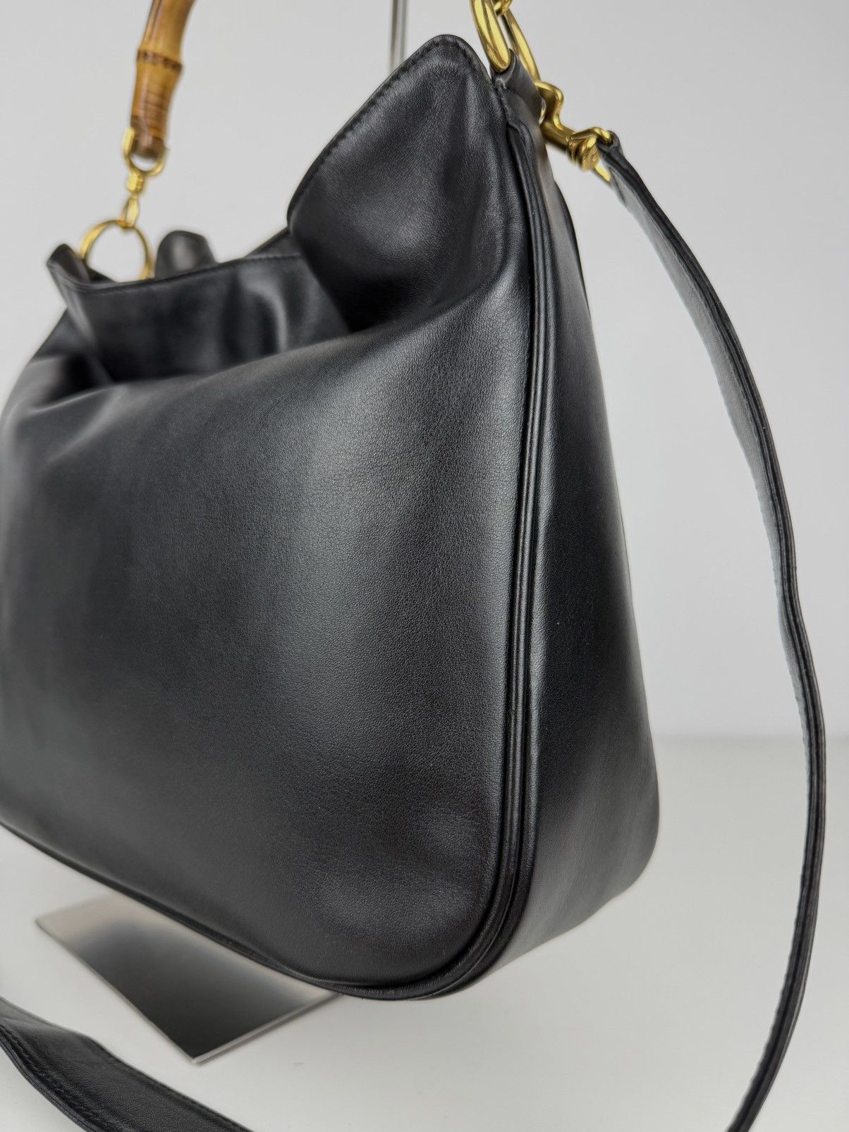 Vintage 80s Gucci bamboo top handle hobo handbag