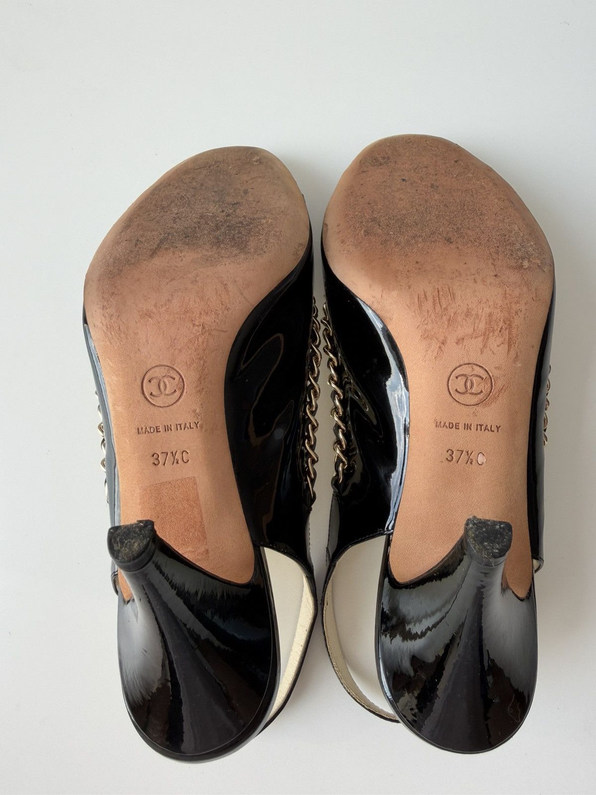 SS2011 Chanel patent leather chain open toe heels