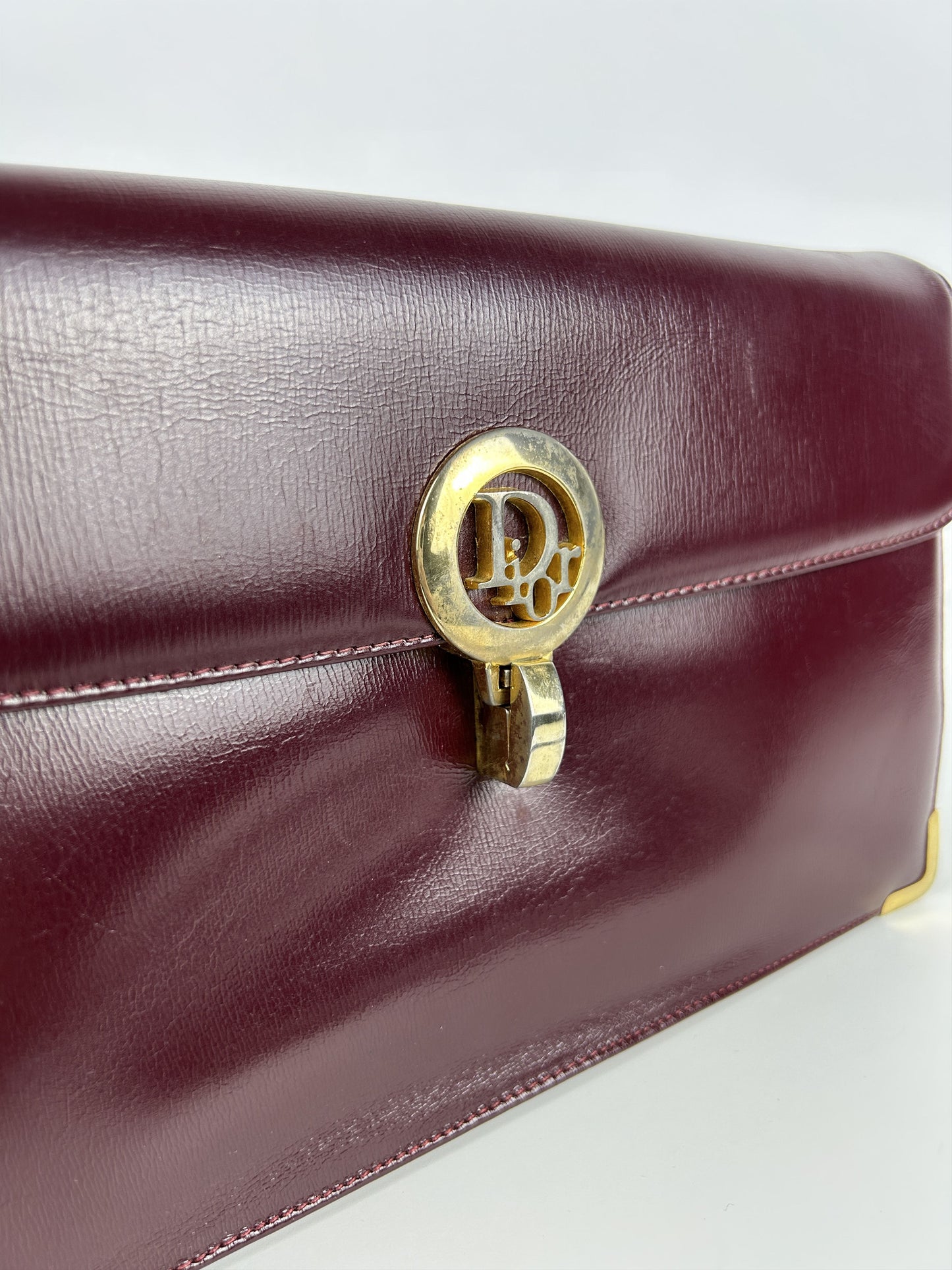 Vintage 80s Dior box calf leather burgundy handbag