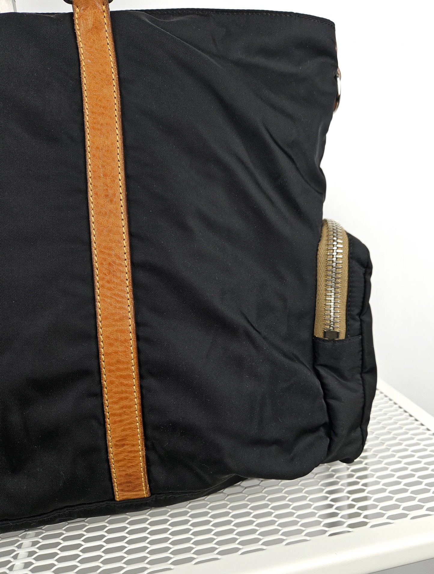 Archive miu miu nylon leather tote bag with cargo pockets