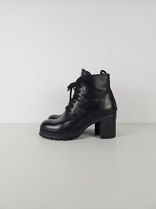 Prada lace up block heel notched sole ankle boots