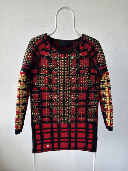 AW14 runway Philipp Plein studded check wool knit mini dress