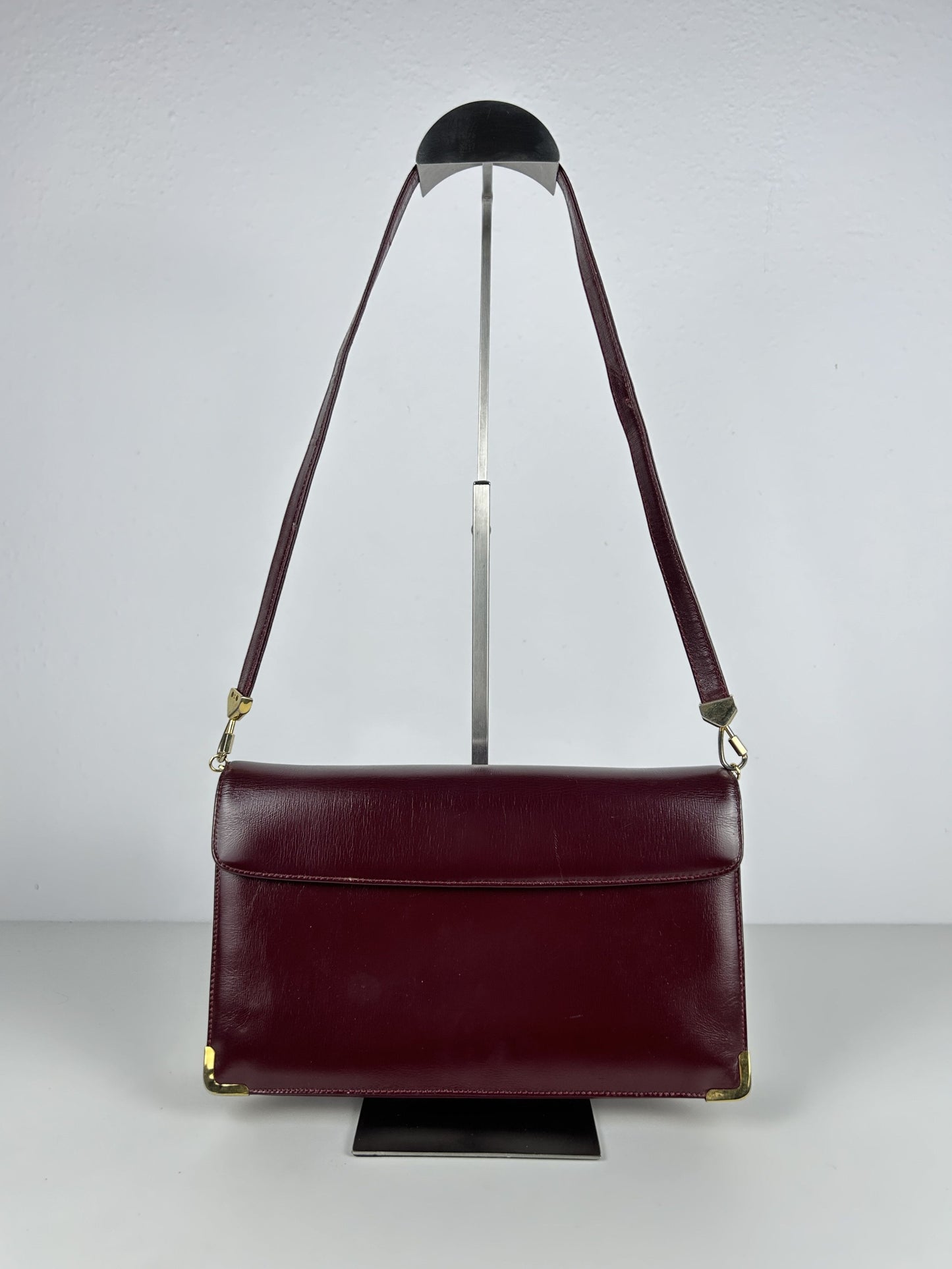 Vintage 80s Dior box calf leather burgundy handbag