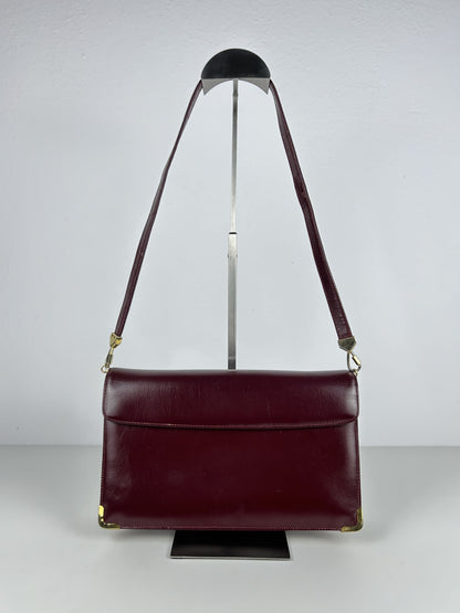 Vintage 80s Dior box calf leather burgundy handbag