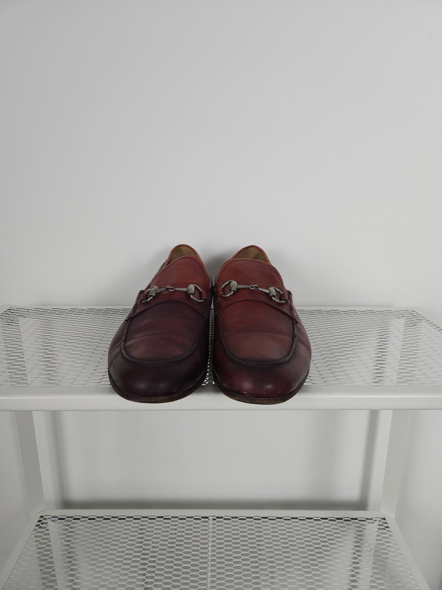 Gucci leather horsebit loafers in distressed red