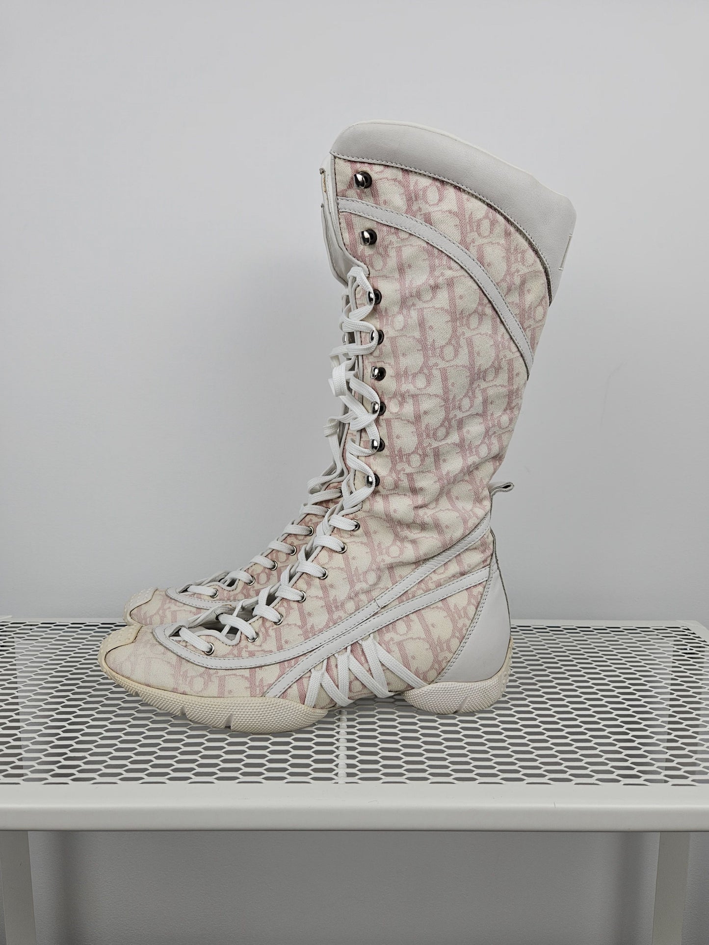 Vintage y2k dior monogram knee height lace up boots