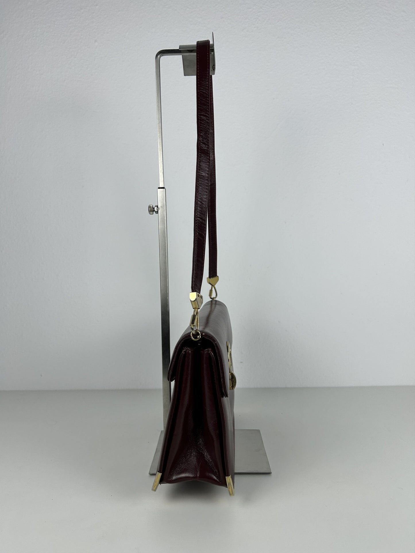 Vintage 80s Dior box calf leather burgundy handbag