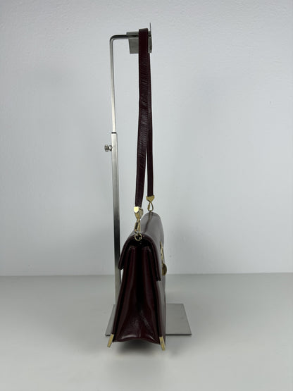 Vintage 80s Dior box calf leather burgundy handbag