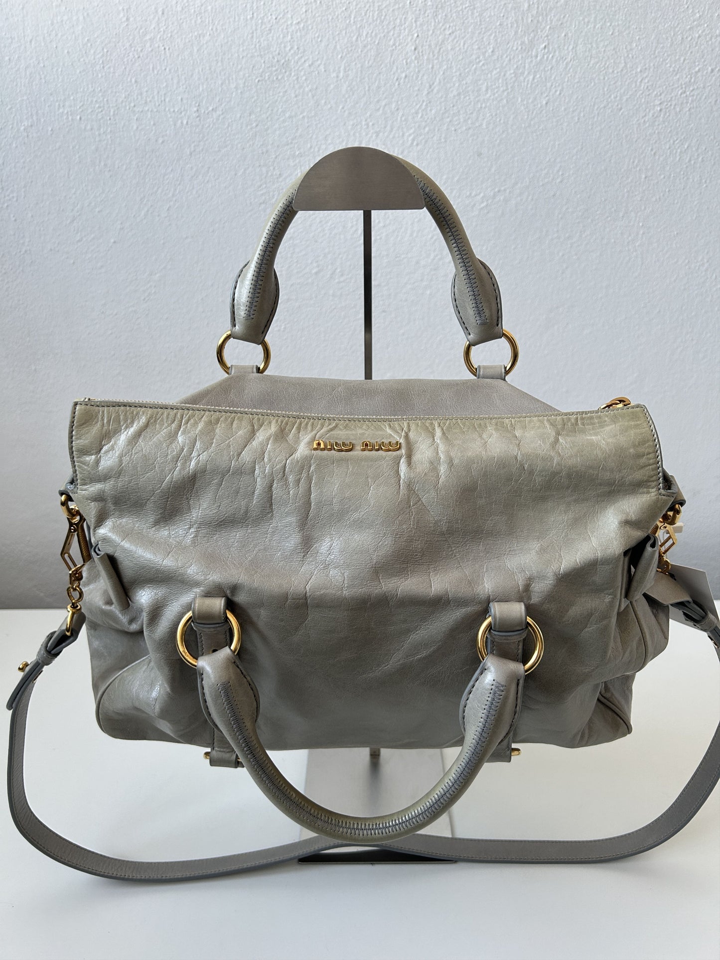 Miu miu vitello bow bag in blueish gray