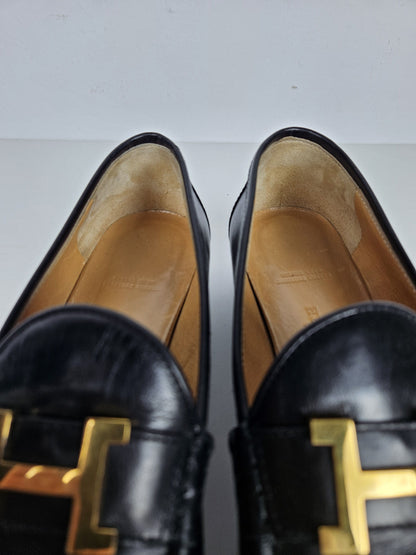 Vintage Hermes constance leather loafers H logo buckle