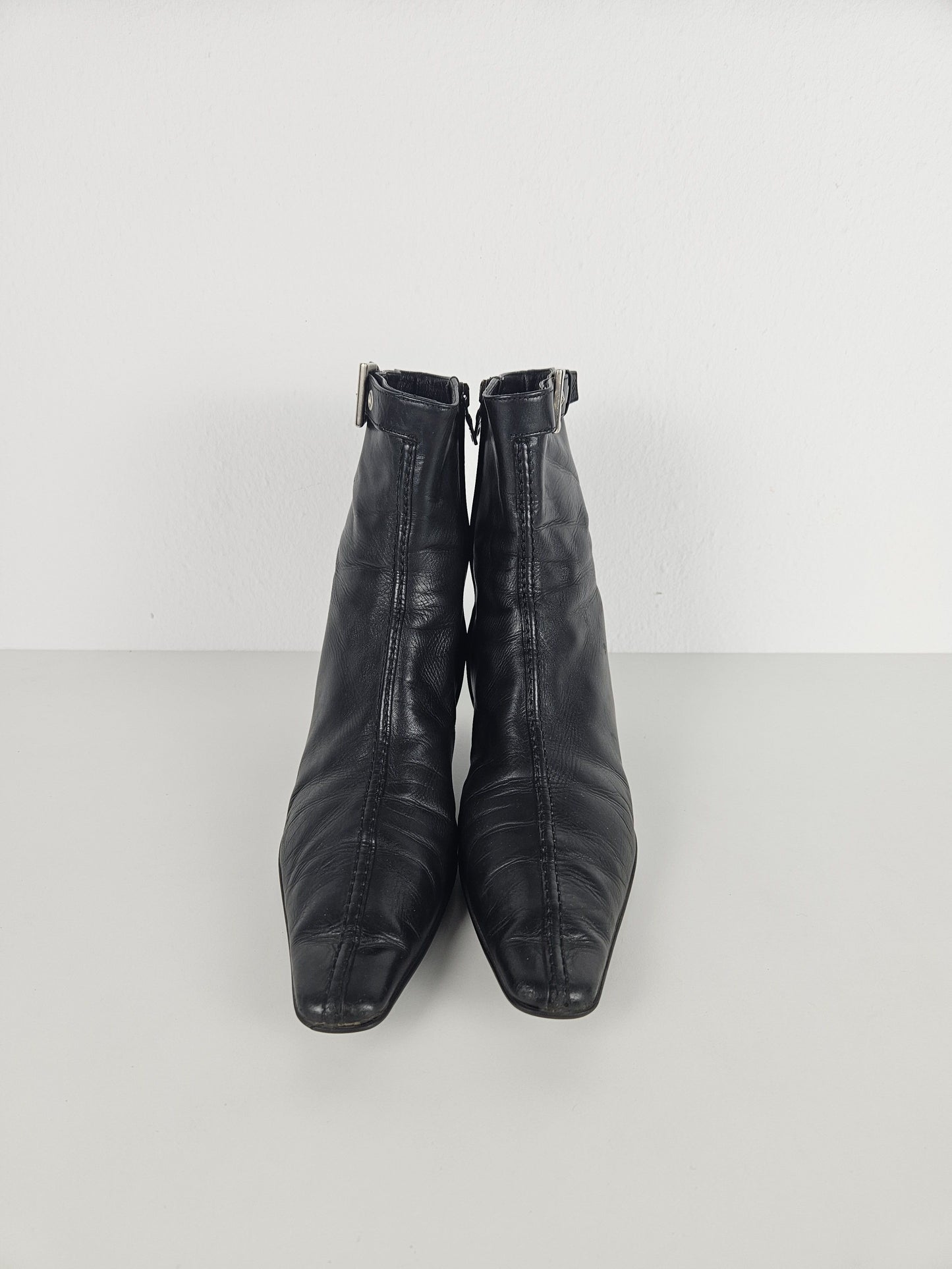 Archive Prada lamb leather kitten heel buckled ankle boots