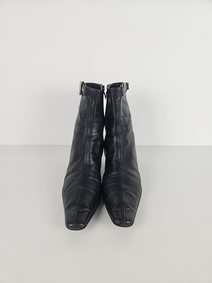 Archive Prada lamb leather kitten heel buckled ankle boots