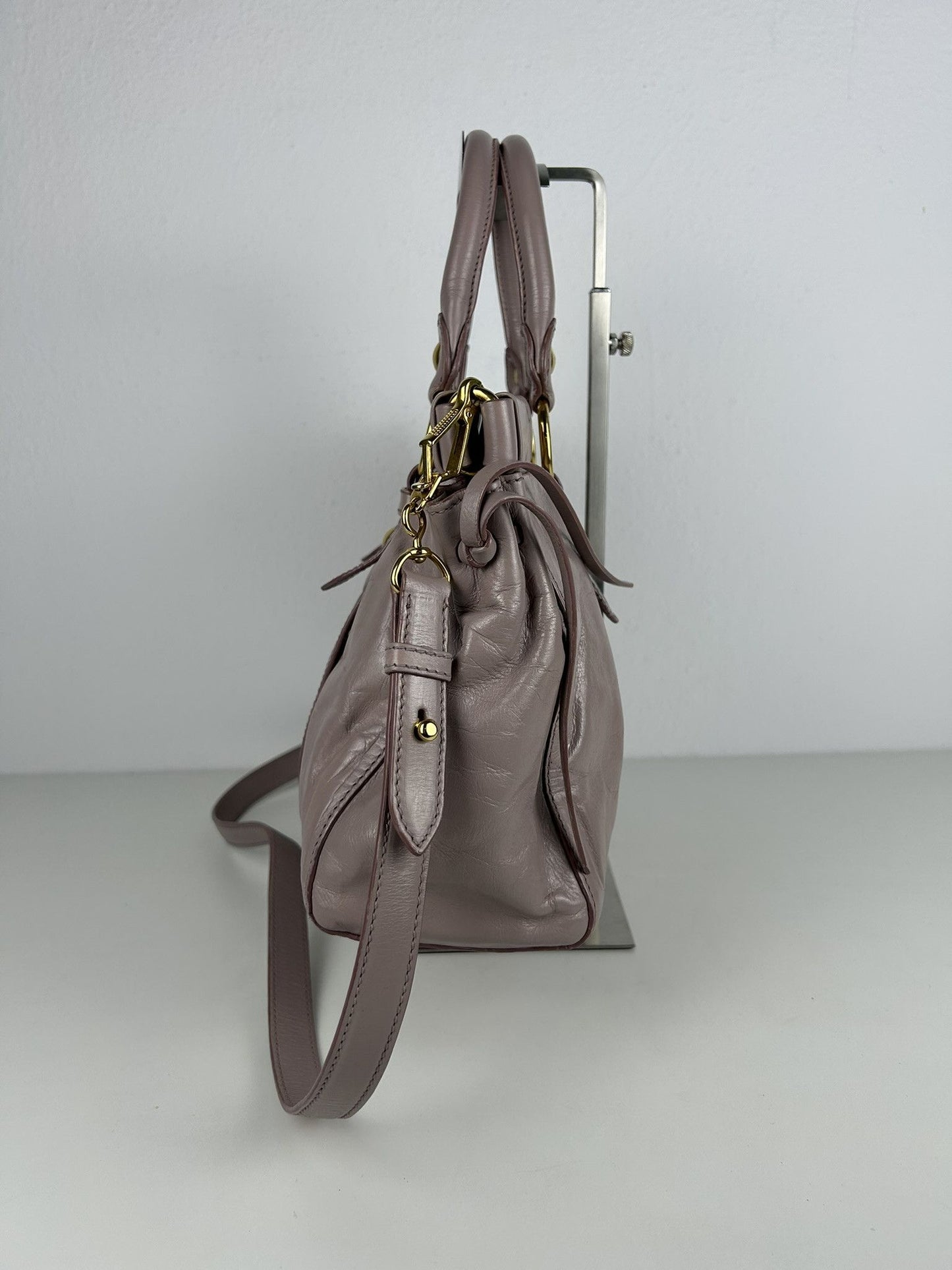 Miu miu vitello bauletto aperto gathered leather handbag