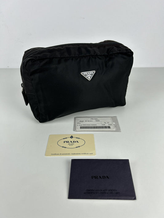Vintage prada nylon triangle logo clutch/ toiletry bag