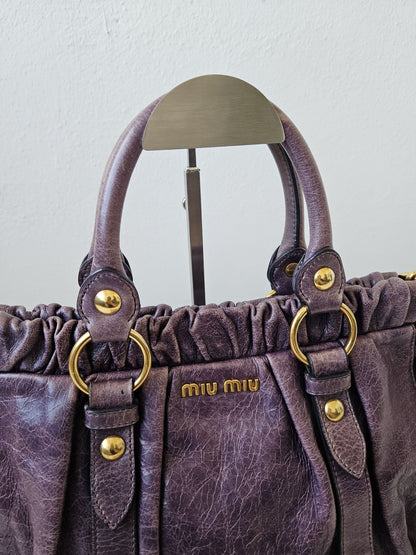 Miu miu vitello bauletto aperto gathered leather handbag