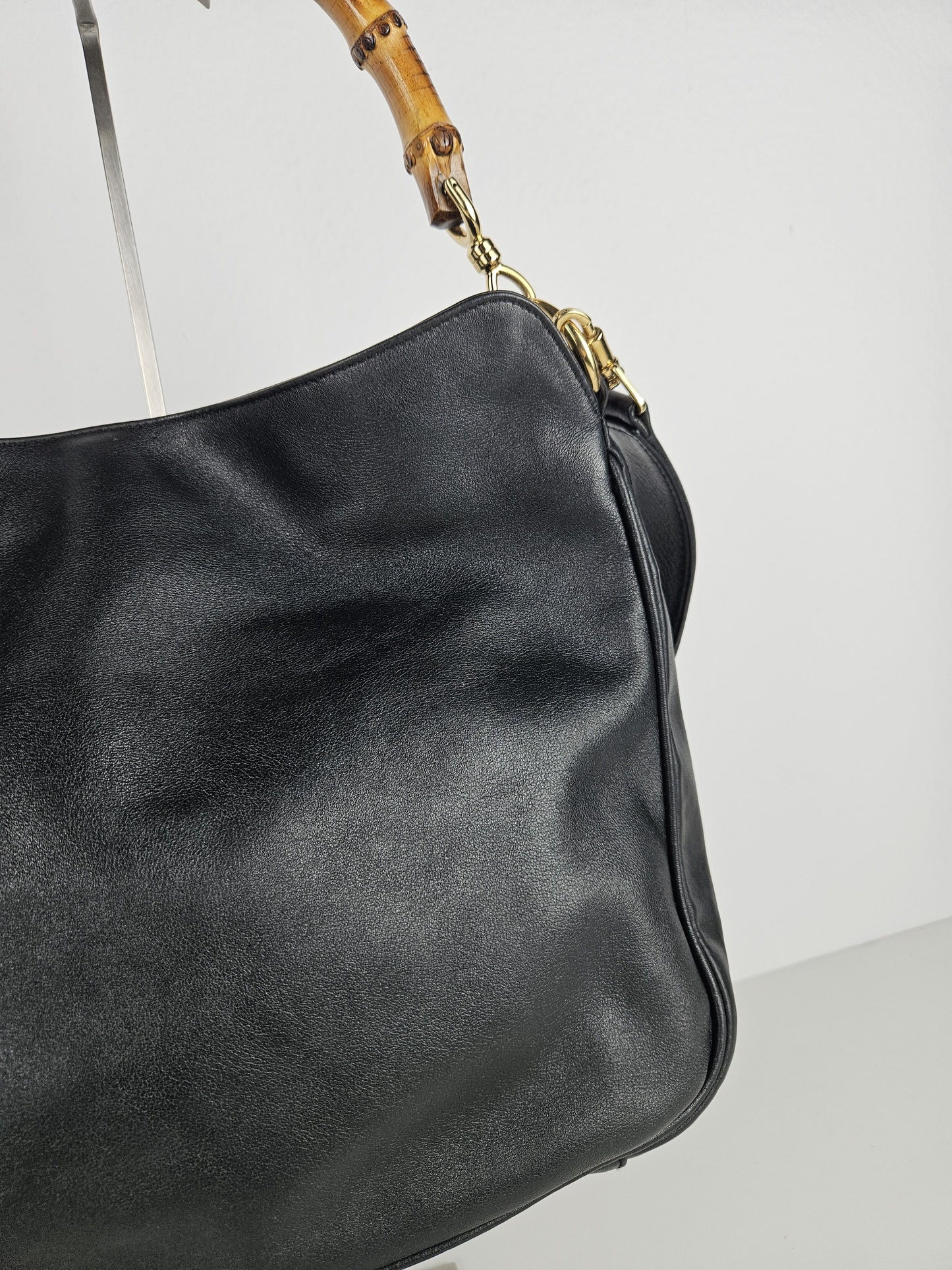 Vintage 80s gucci bamboo top handle calf leather handbag